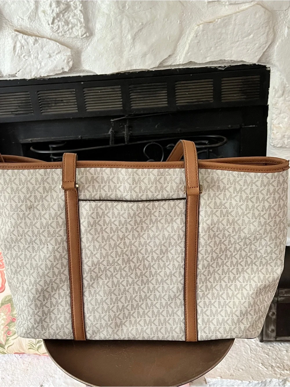 Michael Kors Vanilla Acorn Large Sady Laptop Tote Logo Tote